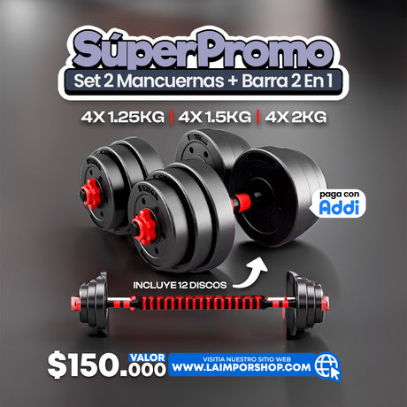 SET DE 2 MANCUERNAS +  BARRA 2 EN 1
