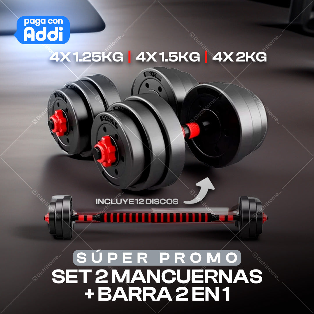 SET DE 2 MANCUERNAS +  BARRA 2 EN 1