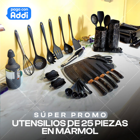 UTENSILIOS CUCHILLO TABLA 25 PIEZAS MARMOL